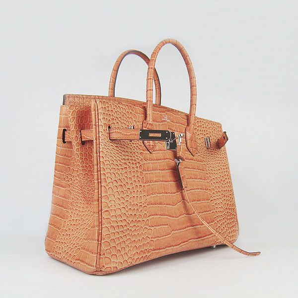 High Quality Fake Hermes Birkin 35CM Crocodile Veins Leather Bag Orange 6089 - Click Image to Close